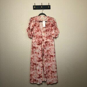 Ember NWT Pink White Tie Dye Open Front Tie Robe Women's L Sexy Flirty Feminine